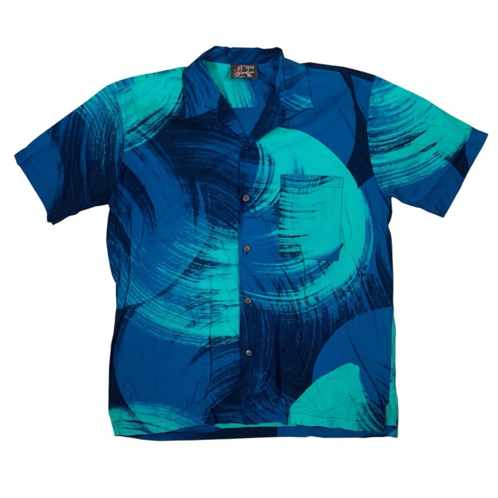 Caribelle Batik Abstract Button Front Short Sleeve Shirt Tropical Cotton‎ Small